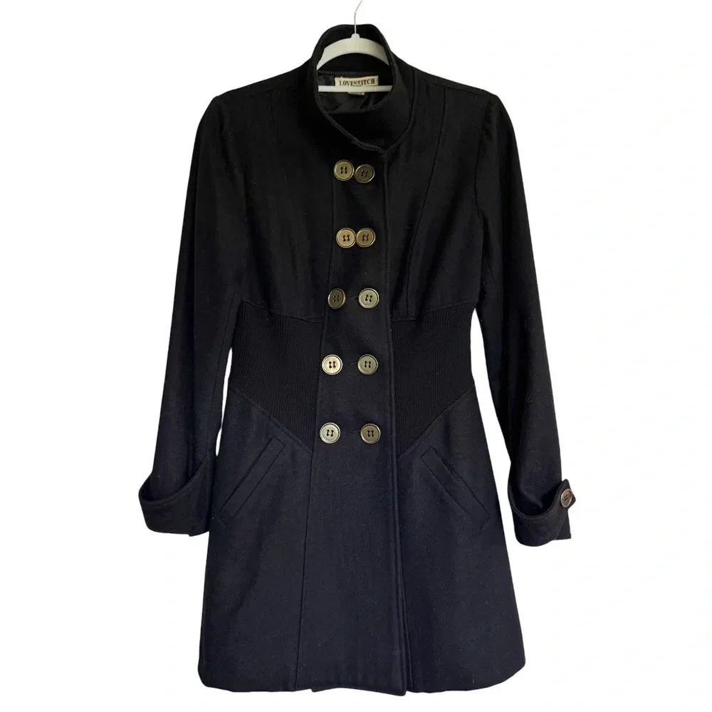 Lovestitch Black‎ Wool Blend Peacoat Size Medium